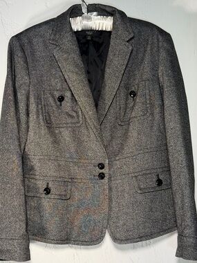 Talbots Herringbone Wool-Blend Notch Lapel Blazer -beautiful Detailing 12P